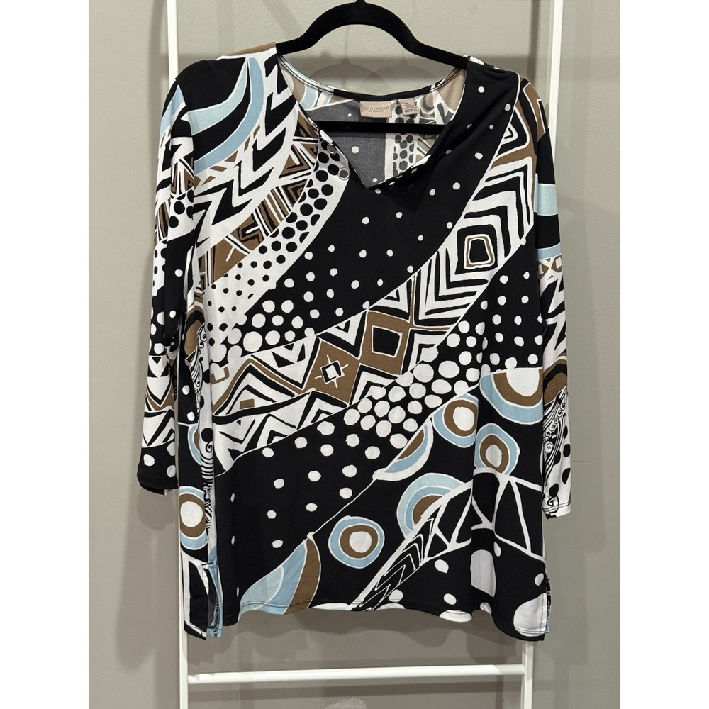 Chicos EasyWear Geometric Abstract Tunic Womens 3 Artsy Boho Ethno Contemporary‎